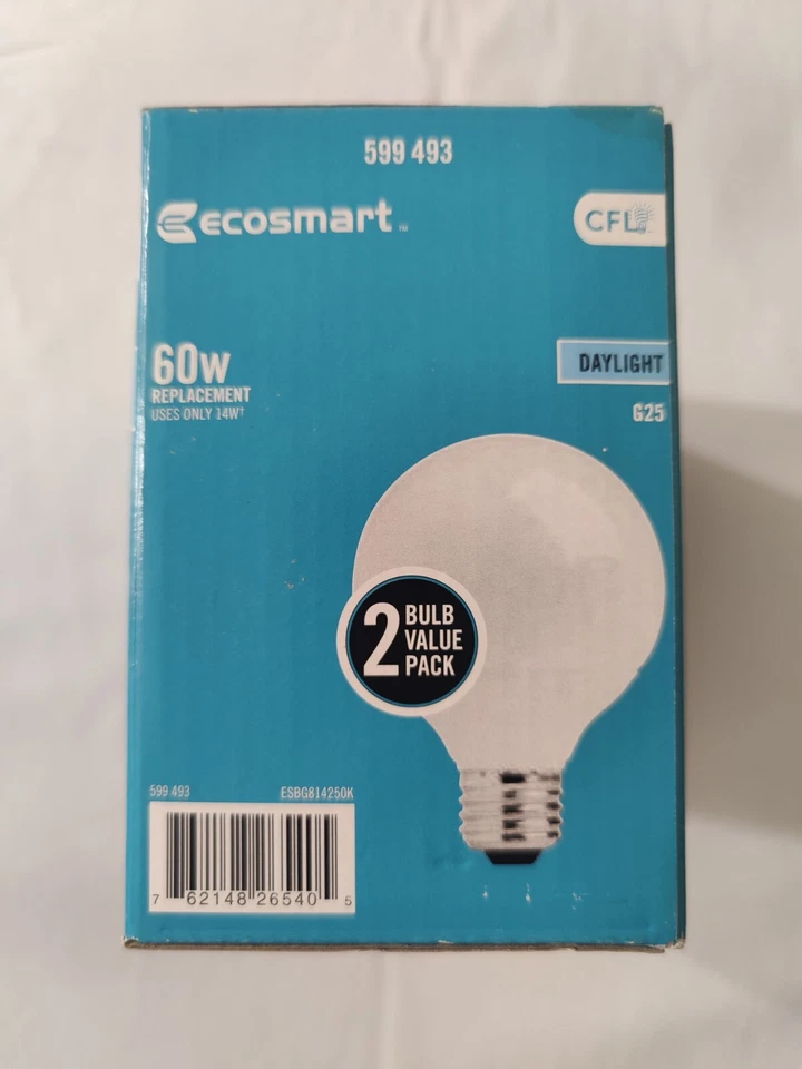 EcoSmart 60W Replacement 14-Watt G25 CFL Light Bulb Daylight 2 Pack 599493 - Image 2 of 4