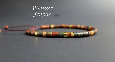 Tube Picasso Jasper Bracelet Dainty Natural Gemstone Calming Energy Healing