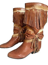 Cowboy Boots Country Western LineDance Fringe Tan Leather Ibinka Women 4/37 SALE