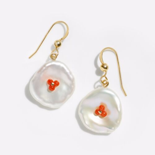 Handmade!15-16MM White Keshi Pearl&Coral Earrings 14K Yellow Gold Filled,1.25" - Picture 1 of 6