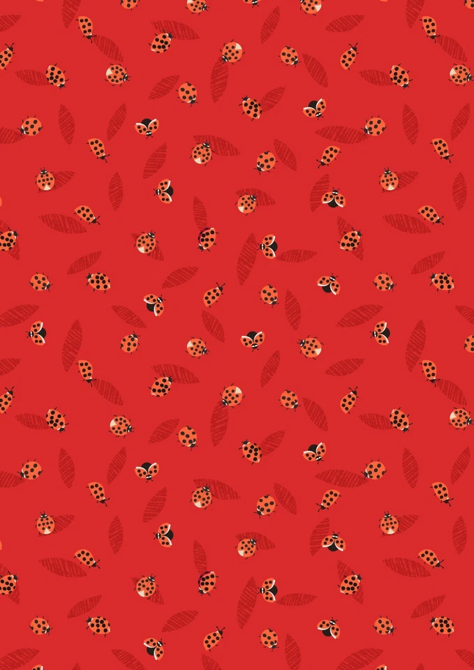 Lewis & Irene - Spring Flowers -Ladybirds on red - A716.3 - Fabric Fat Quarter