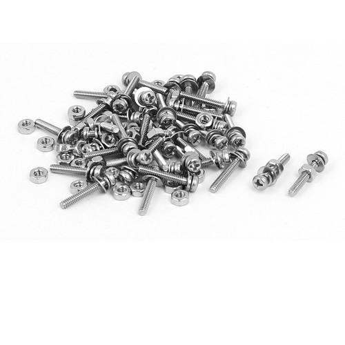 Lot De 30 Sets Vis M1.6x8mm + écrous + Rondelles - Acier Inox 304, Tête Cruciforme