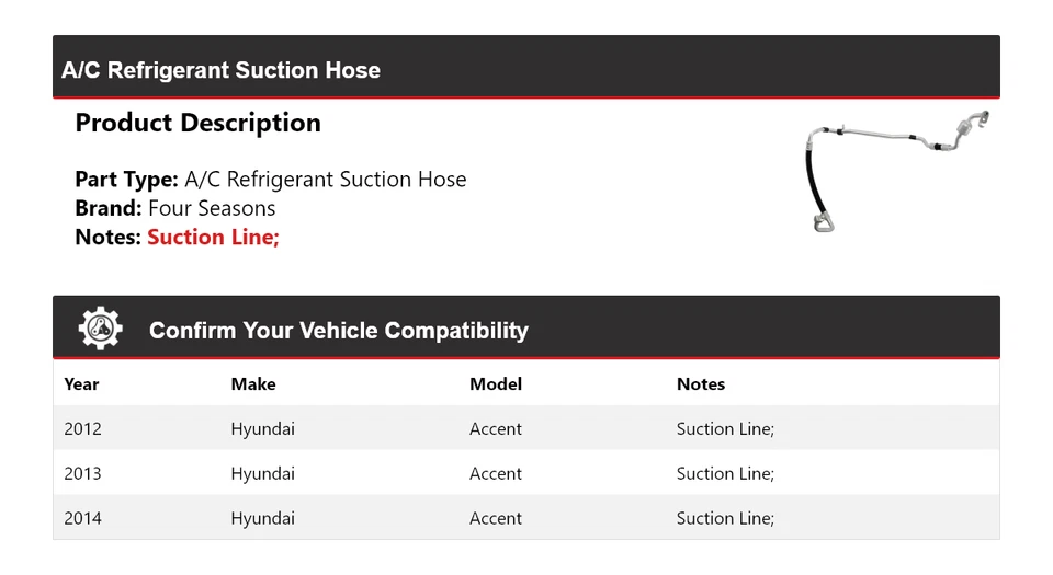 Manguera de succión de refrigerante aire acondicionado Hyundai Accent 2012-2014 4 estaciones 2013 Foto 2 de 4