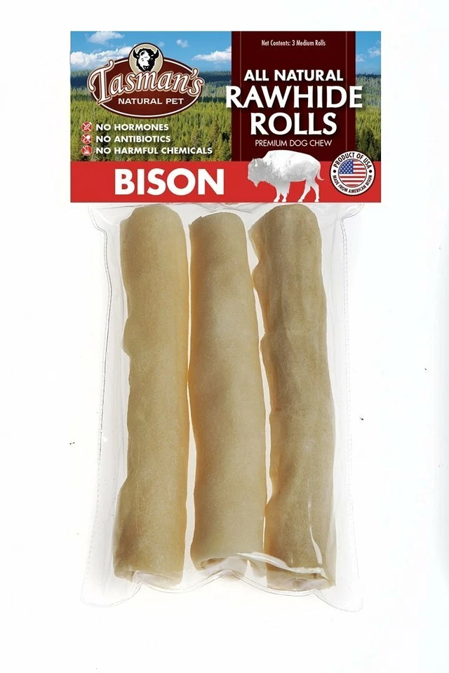 Rollos de cuero crudo American Buffalo Bison Premium - masticables 100 % naturales Foto 2 de 4