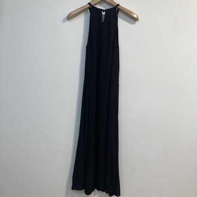 Eileen Fisher Sz Small Black Halter Keyhole Midi Dress Crepe Flowy Classic READ