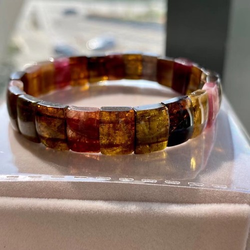 12.2*5mm Natural Colorful Tourmaline Crystal Women Bracelet AAA C0449 - Picture 4 of 6
