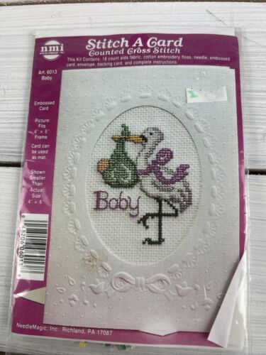 Stitch A Card Counted Cross Stitch Kit  Needlemagic Baby Bundle And Stork 6013 - Picture 1 of 2