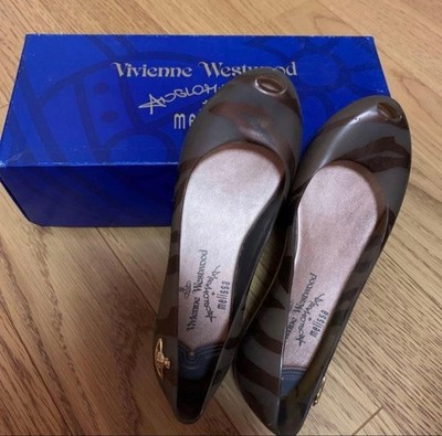 Vivienne Westwood x Melissa Dark Gray Rubber Open Toe Flat Shoes US 7 No Box