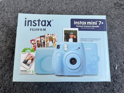 NEW Fujifilm Instax Mini 7 + Plus Instant Camera Bundle + Sheets Case Light Blue