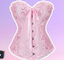 Pink Satin Bustier Corset Overbust Sweetheart Waist Cincher Size XS Ruffle