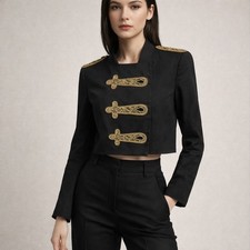Alice Olivia Black Military Embellished Jacket Cropped Band Style Womens Small