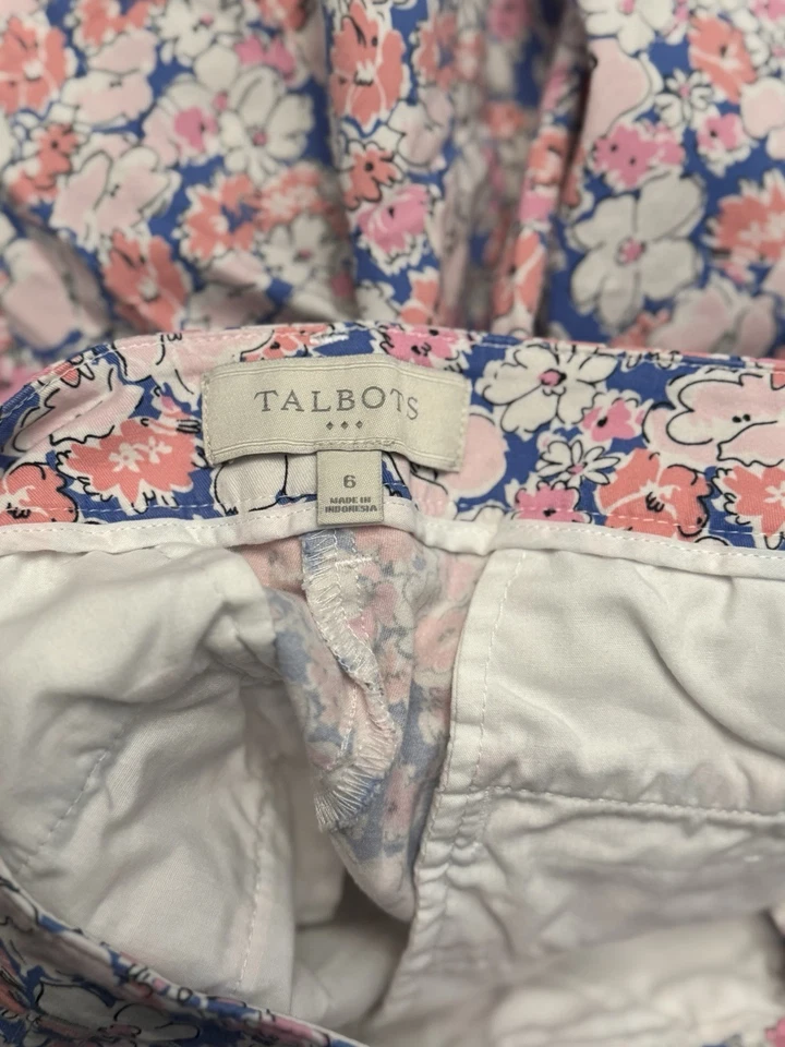 Pantalones Cortos Elásticos Chinos Talbots Para Mujer Talla 6 Rosa Azul Bolsillos Florales 6.5" Ins. Foto 4 de 4