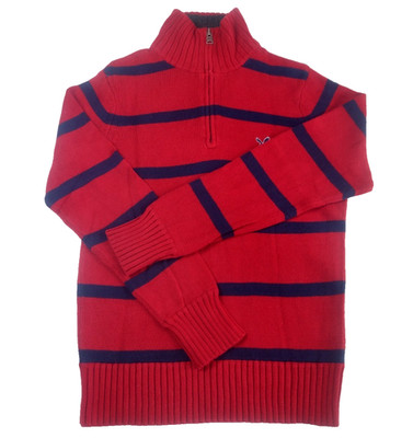VTG AMERICAN EAGLE Sweater  1/4 Zip Striped  Knit Red Mens Size M 100% Cotton