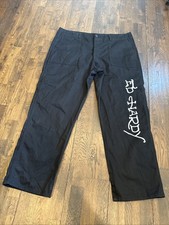 Ed Hardy Y2K Baggy Black Twill Pants Button Fly Tattoo Print Leg Graphic 40