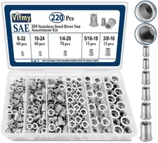Vifmy SAE Rivet Nut Assortment Kit220 Pcs,8-3210-24 1/4-20 5/16-18 3/8-16 304...