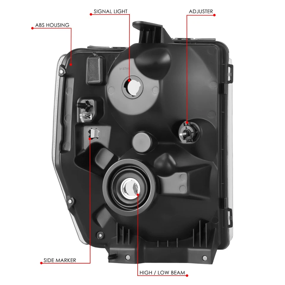 Par de faros negros/claros para Ford E-150/250/350SD/450SD F650 F750 2008-2021 Foto 4 de 4