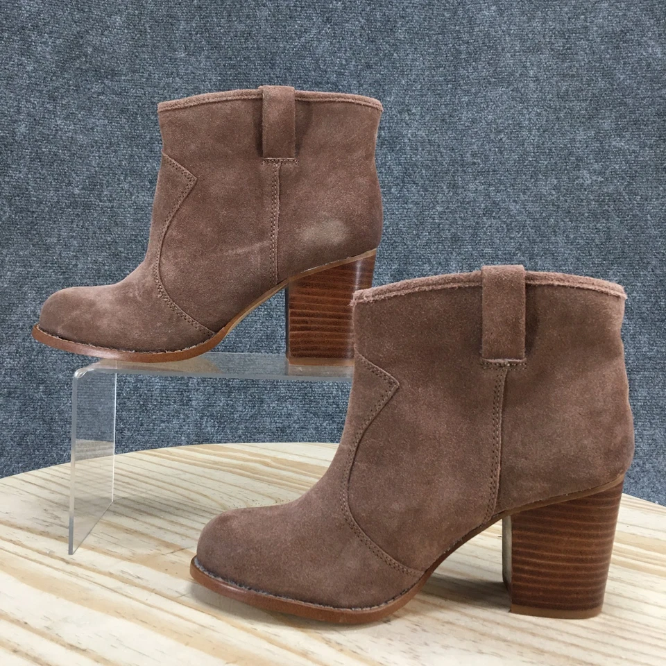 Botas esplêndidas femininas 7,5M Lakota Western puxar no tornozelo botas marrom camurça salto - Imagem 2 de 4