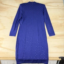 St John by Marie Gray Purple Knit Sequined Midi Mock Neck Long Sleeve Dress 8