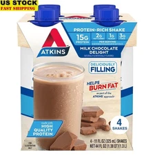 Milk Chocolate Ready to Drink Shakes 4-Pack Low Carb 15g Protein 2g Net Carbs US
