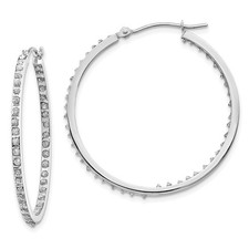 14k White Gold Diamond Fascination Round Hinged Hoop Earrings L 36mm, W 2mm