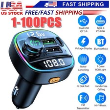 Bluetooth 5.0 Car Wireless FM Transmitter Adapter USB PD Charger AUX Hands LOT