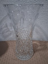 Vintage Edinburgh Crystal Cut Glass Vase Argyll Daisy  Flowers 10 Inches Tall