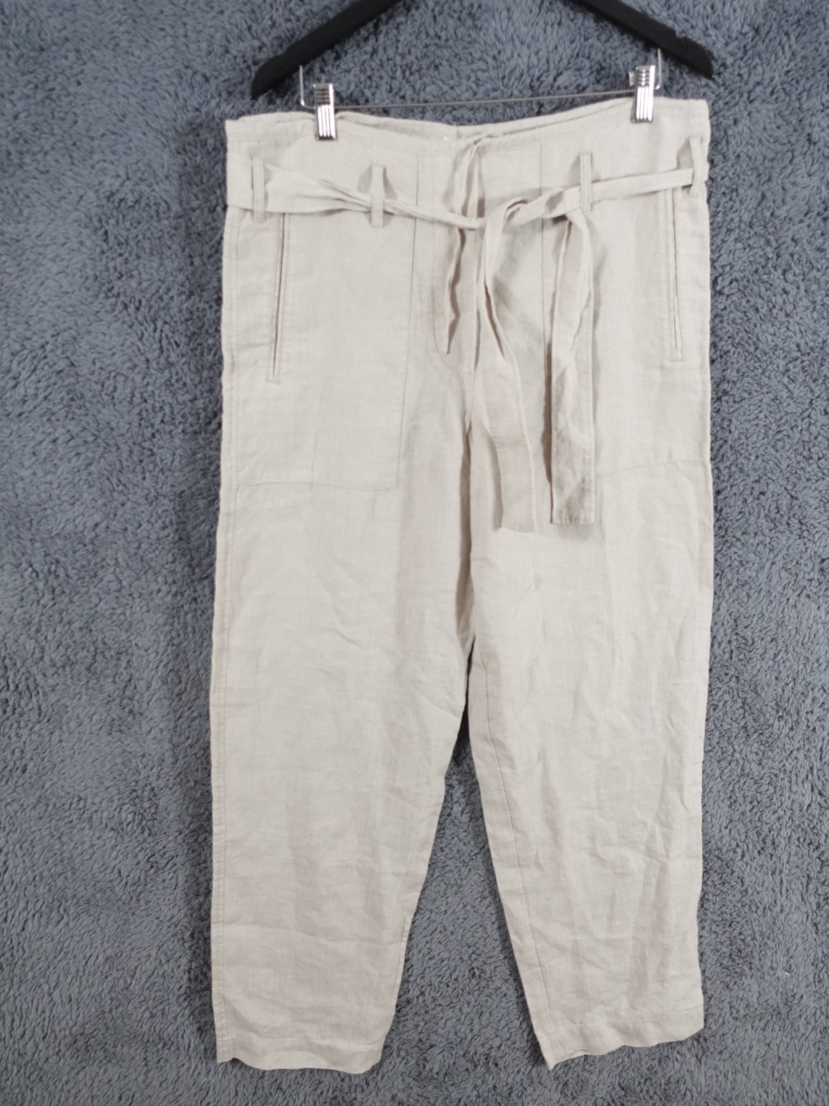 Arket Trousers Womens UK 8 EUR 36 Beige Oatmeal 100% Linen Wide Leg Loose Baggy