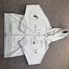 Aeropostale Hoodie Mens Medium Gray Full Zip Fleece Sweatshirt AERO New York 87
