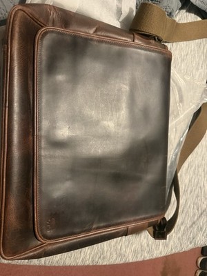 Buffalo Jackson Roosevelt Buff Leather Satchel Messenger Bag Dark Oak Brown Sm