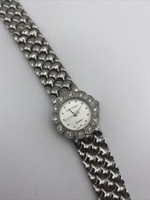 Cote d'Azur Flower Watch Women 24mm Silver Tone Pave Bling New Battery 7"
