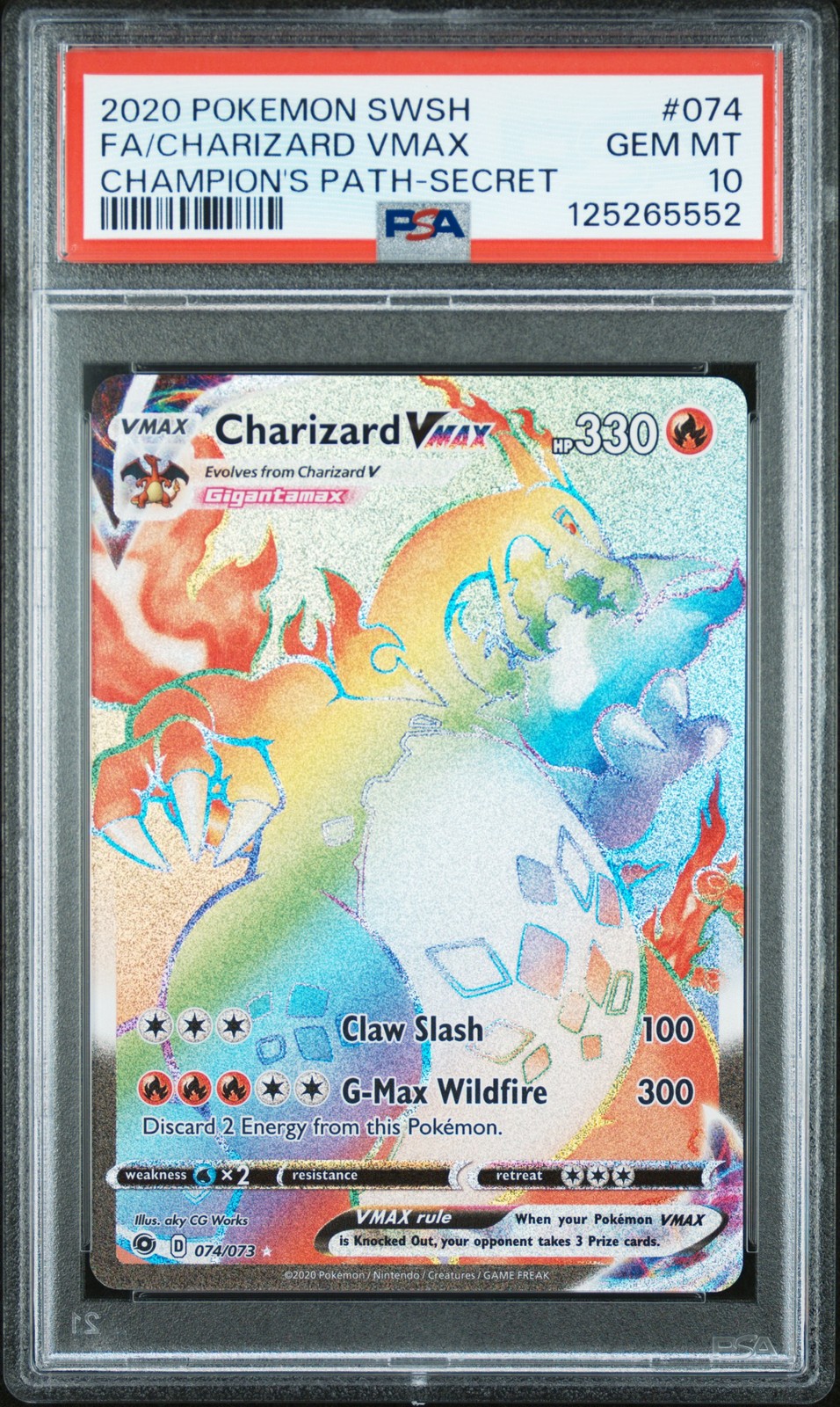 2020 POKEMON SWORD & SHIELD CHAMPION'S PATH #074 FULL ART/CHARIZARD VMAX PSA 10