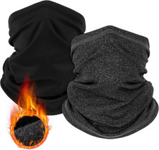2 Pack Winter Neck Gaiter Men Women Windproof Fleece Face Mask Scarf