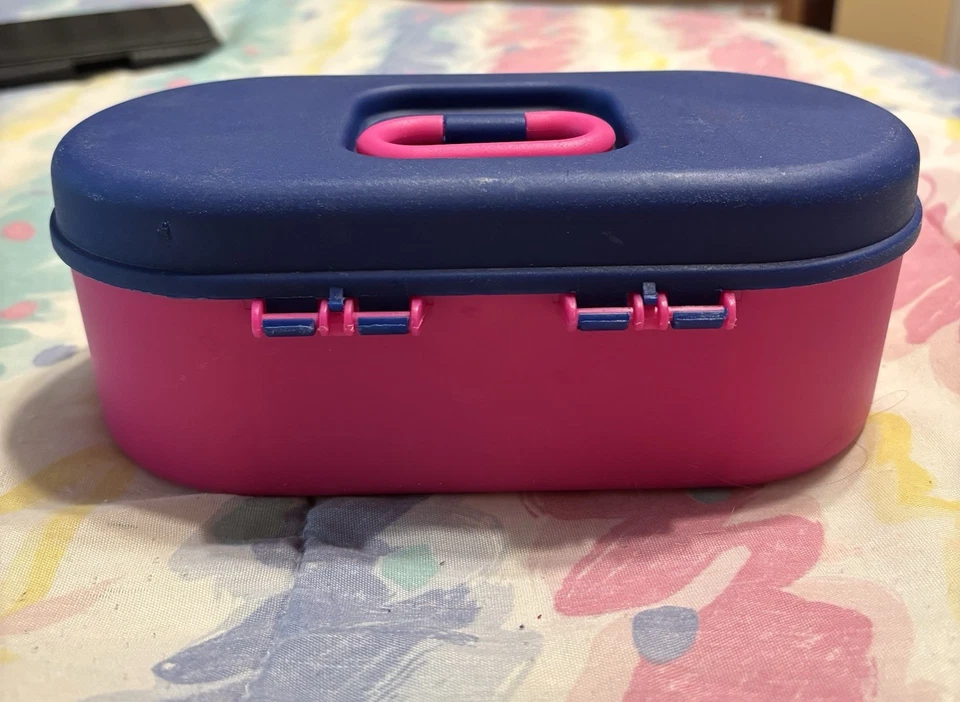 Estuche de Maquillaje Vintage Años 90 con Espejo Azul Marino y Rosa Caja de Maquillaje Foto 3 de 4