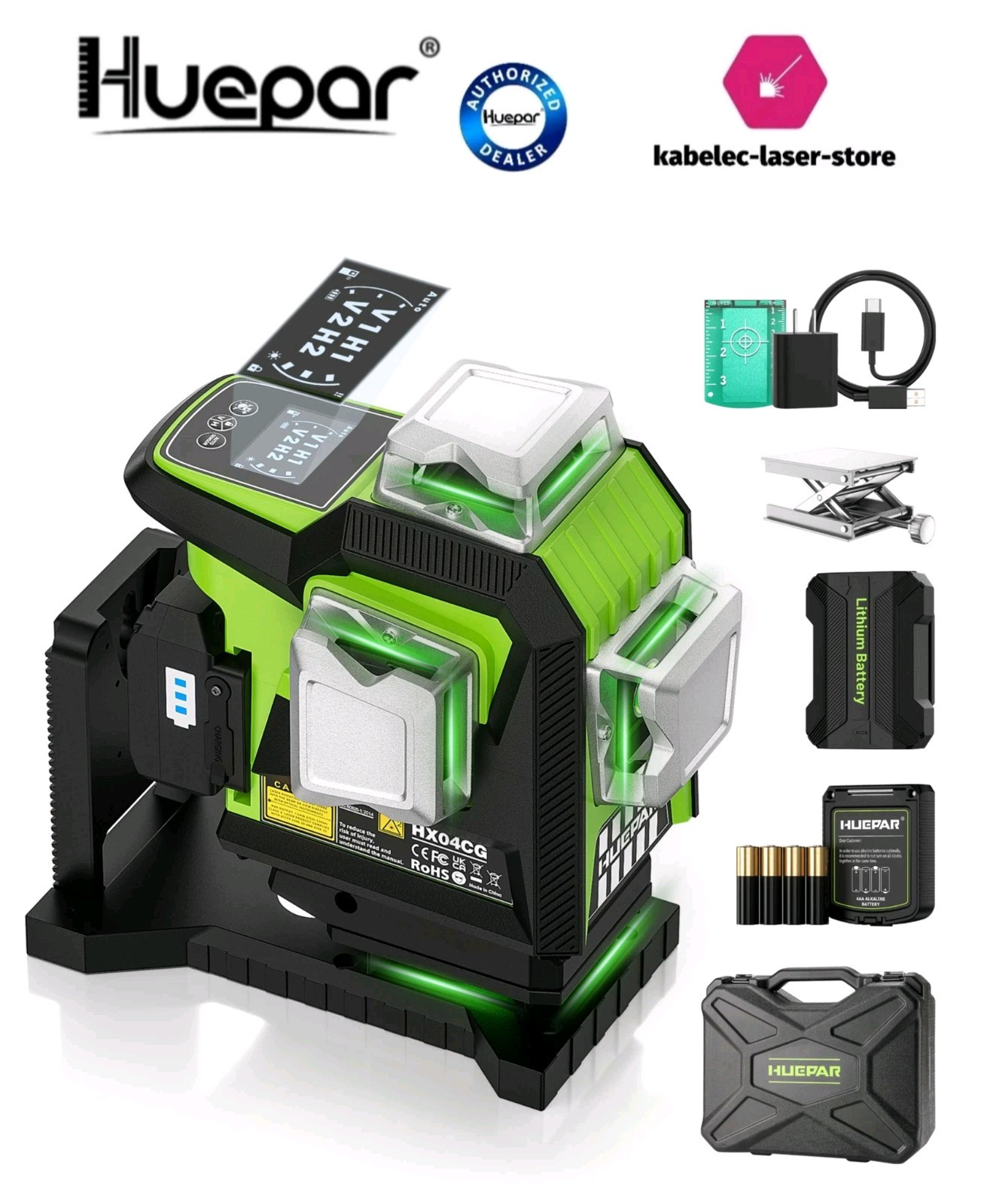 Niveau laser Huepar 4D vert XH04CG ideal pour la pose de carrelage et faux plafonds