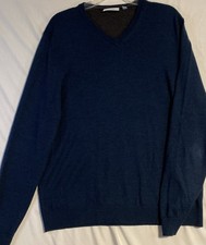 Men's Calvin Klein Blue V-Neck Extra Fine Merino 100 Merino Wool Sweater Size L