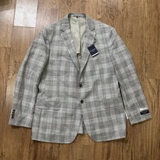 Jos A Bank Reserve Men's Sport Coat Gray Plaid Wool Linen Tailored Fit 44L NWT