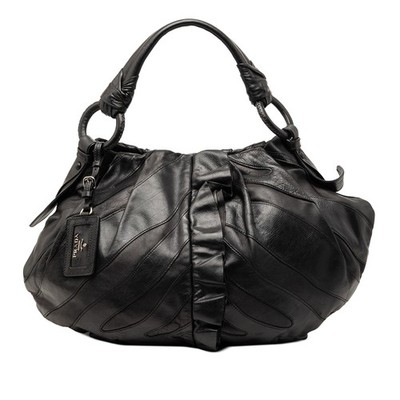 Prada Nappa Mordore Ruffle Hobo Pre-Loved Bag Black