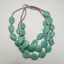 Triple Strand Faux Turquoise Beaded Statement Necklace 16  