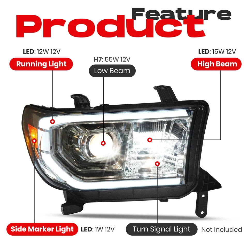 Proyector faros LED cromados para Toyota Tundra 2007-2013 Sequoia 2008-2017 Foto 3 de 4