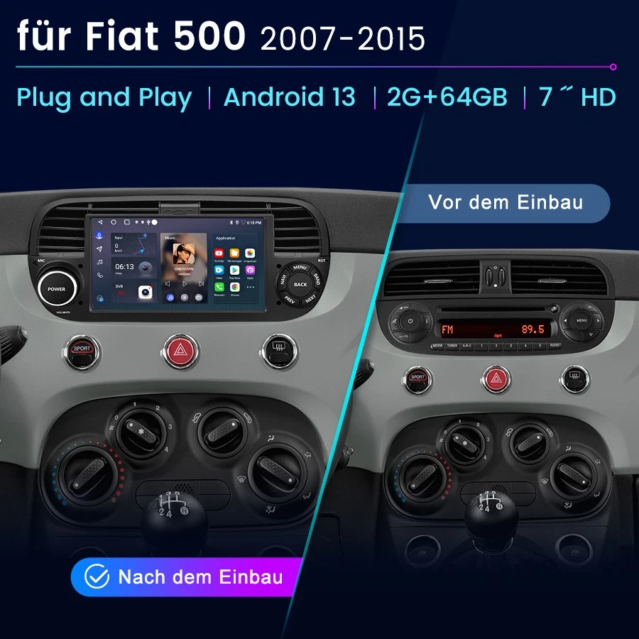Für Fiat 500 2007-2015 Android14 Autoradio Apple Carplay Navi RDS Bluetooth WIFI - Bild 2 von 4