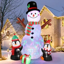 6FT Inflatable Snowman & Penguin Christmas Decorations with Rotating LED Lights
