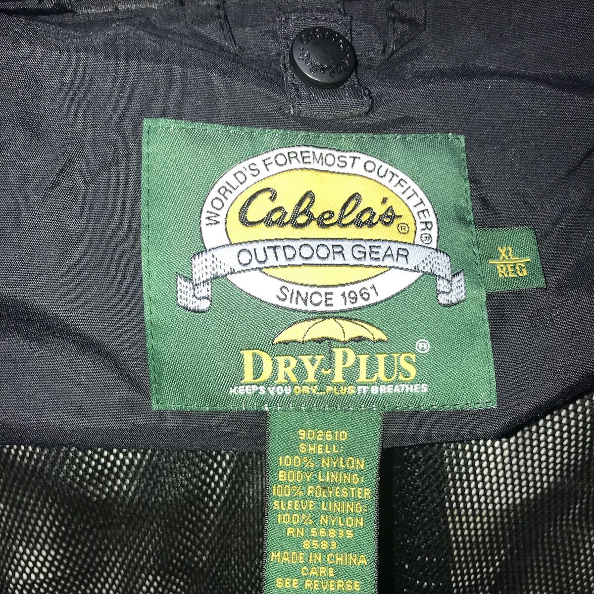 Cabelas Jacket Dry Plus Mens XL Green Black Rain Parka Coat