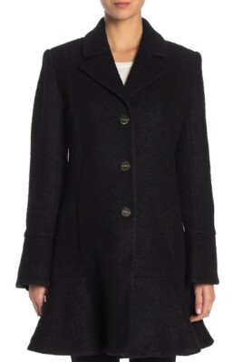 NWT!! Laundry By Shelli Segal Boucle Skirted Hem Coat $340 Black Size: S