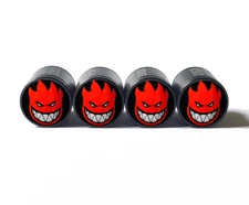 Cartoon Red Devil Tire Valve Caps - Black Aluminum - Set of Four - Universal