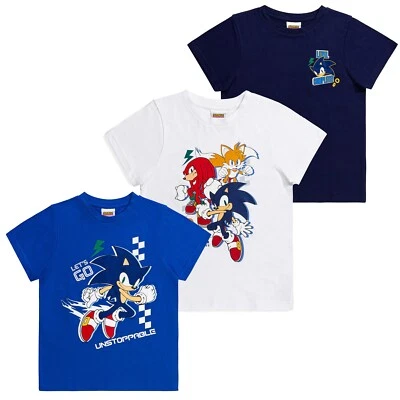 Sonic The Hedgehog Jungen T-Shirts 3er Pack | 100% Baumwolle Multipack T-Shirts