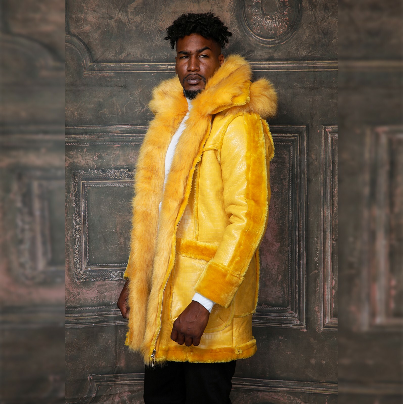 Men's Yellow Crocodile Print Hooded 