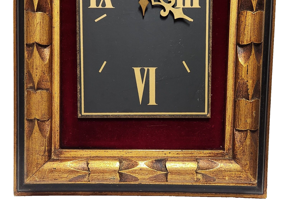 Vintage 1960's Verichron Wall Clock Velvet Black & Gold Gilt Wood