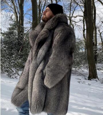 Big Fur Jacket Men Luxury Full Skin Crystal Fox Fur Men Coat Real