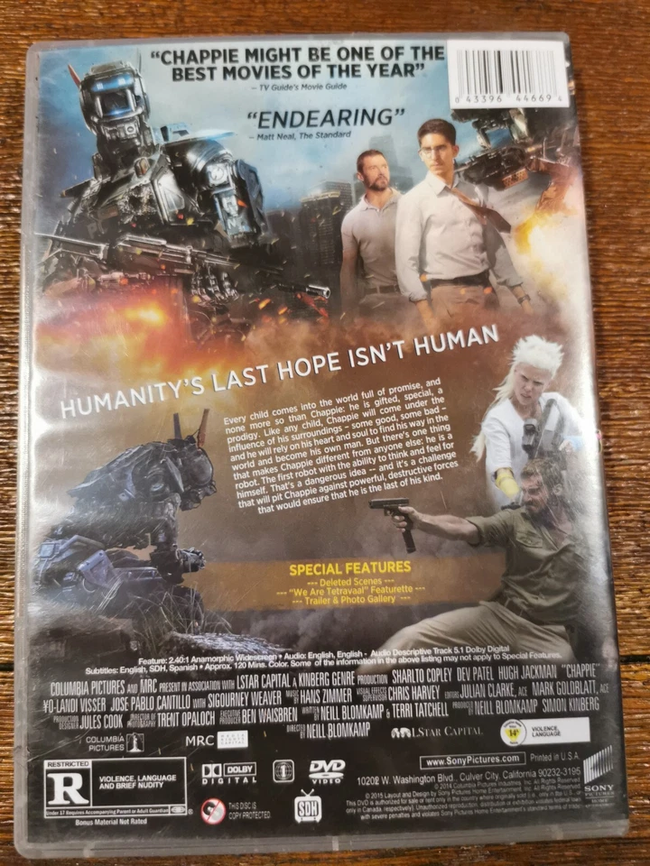 Chappie DVD Sharlto Copley Dev Patel Hugh Jackman (2015) Region 1 Free Post - Image 2 of 4