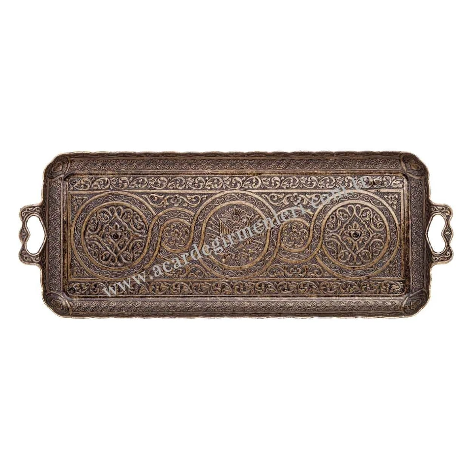 Authentic Turkish Coffee Tea Zamak  Serving Tray Copper Handmade Ottoman Motif  - Image 4 of 4